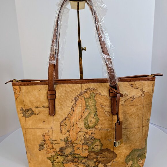 Alviero Martini Handbags - Alviero Martini 1A Classe Geo Classic World Map Zip-Top Tote Bag